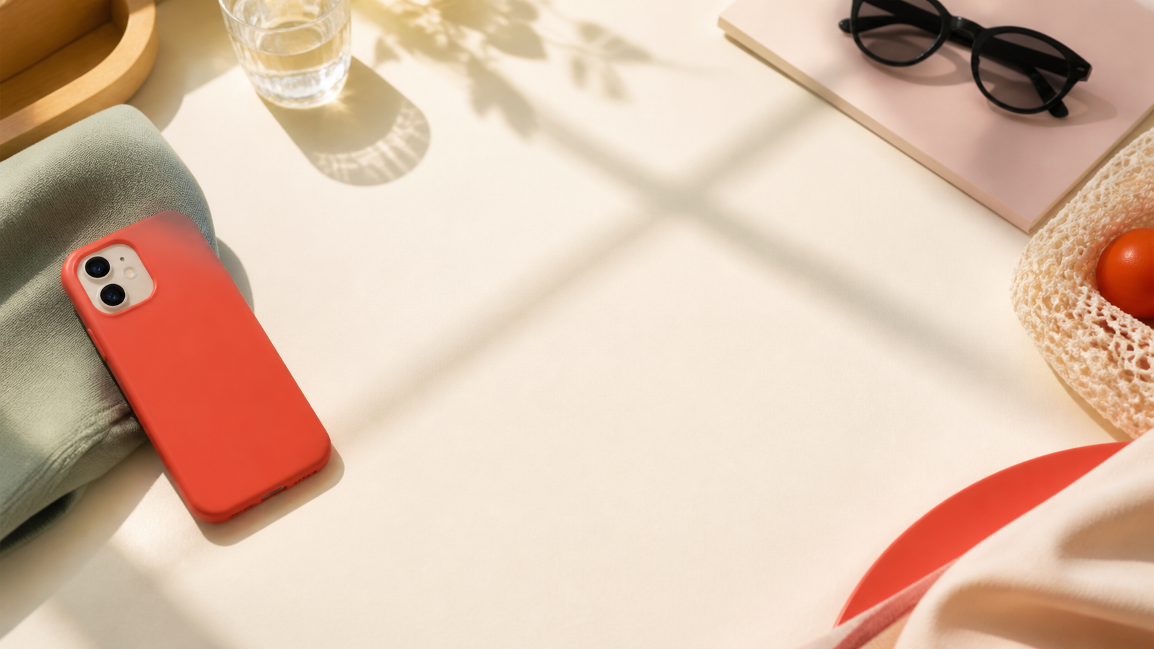 Persimmon phone case in a warm sunlit everyday setting