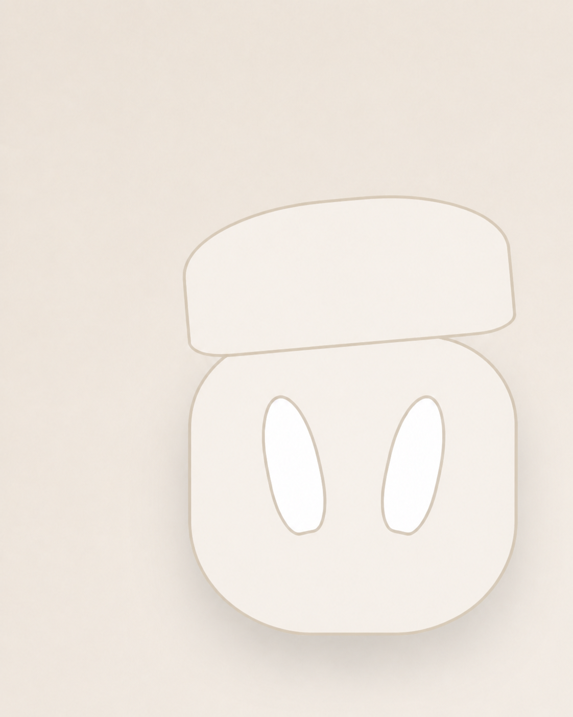 Minimal earbud case illustration on a warm ivory background
