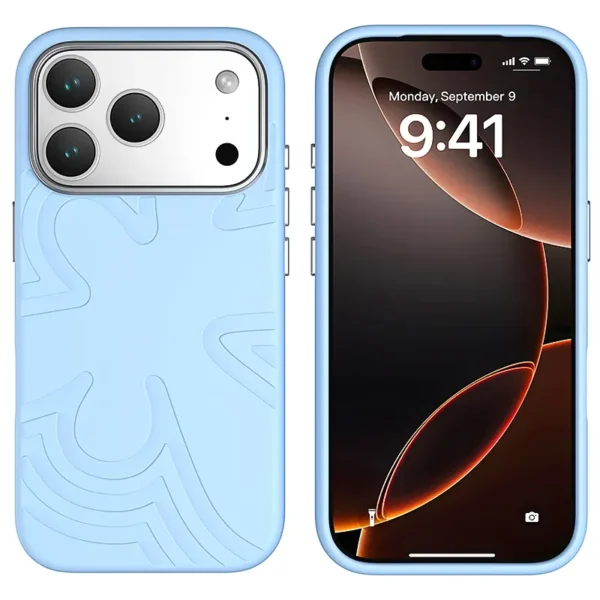 Cloud Blue floral silicone magnetic iPhone case, front and back