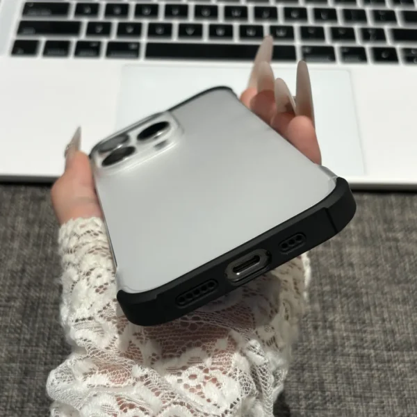 Classic Black open-sided frosted case showing the lower edge and ports